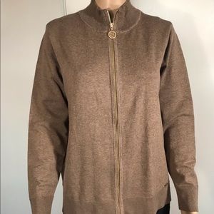 Anne Klein Womens Zipper Sweater,Khaki Size:L